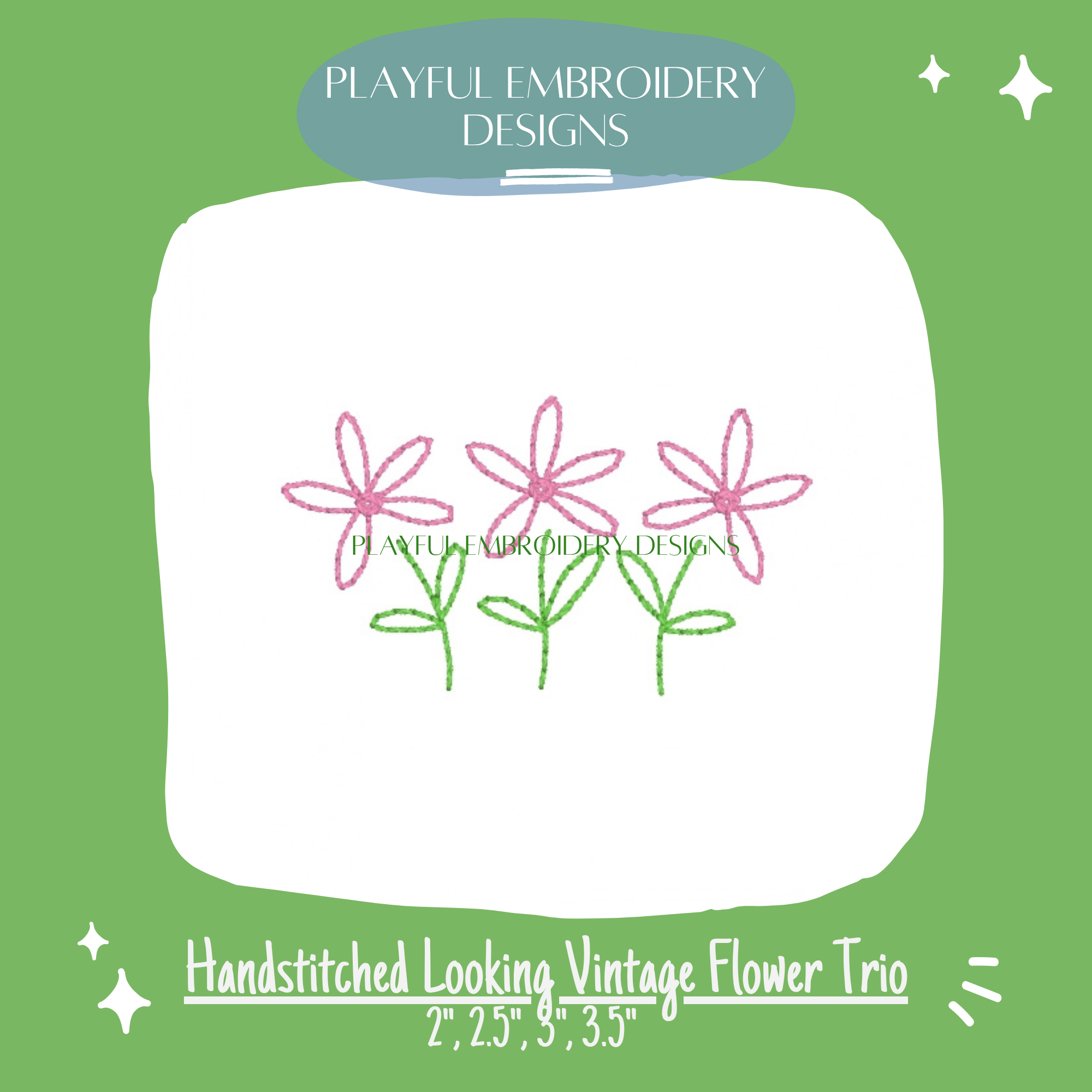 Vintage Flower Trio Mini Machine Embroidery Design (Digital Download)