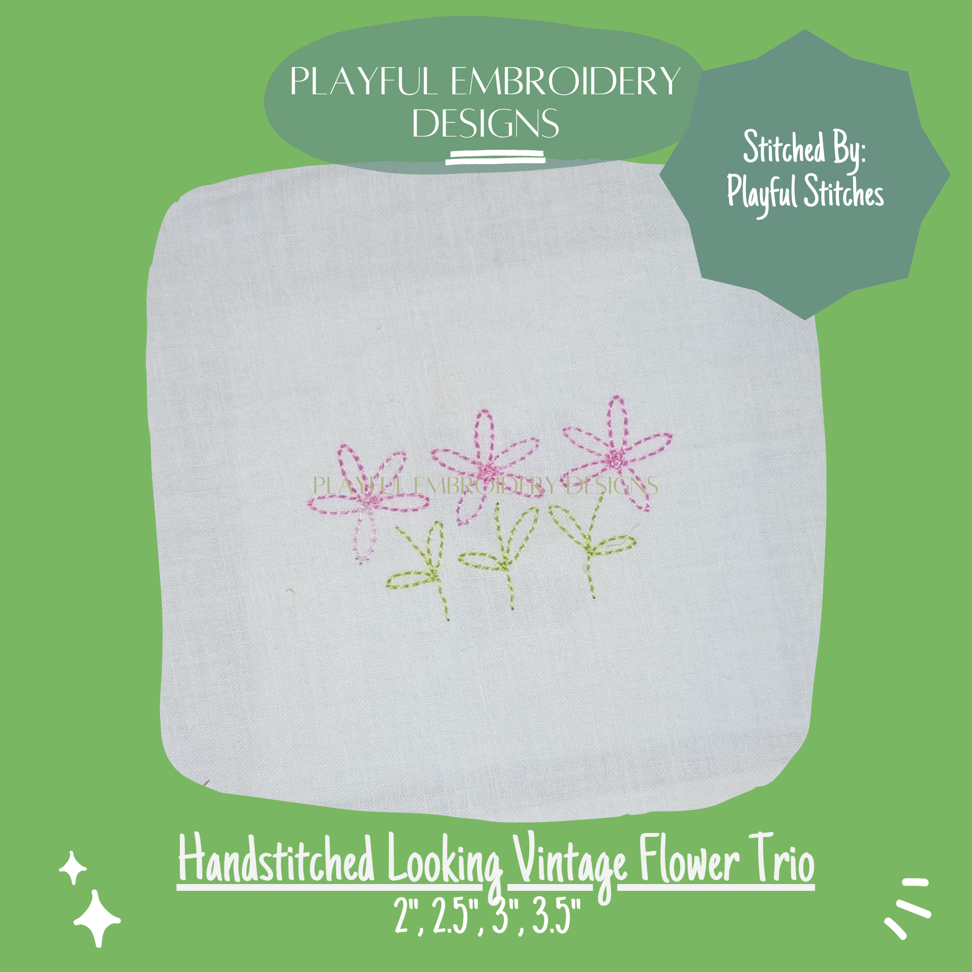Vintage Flower Trio Mini Machine Embroidery Design (Digital Download)