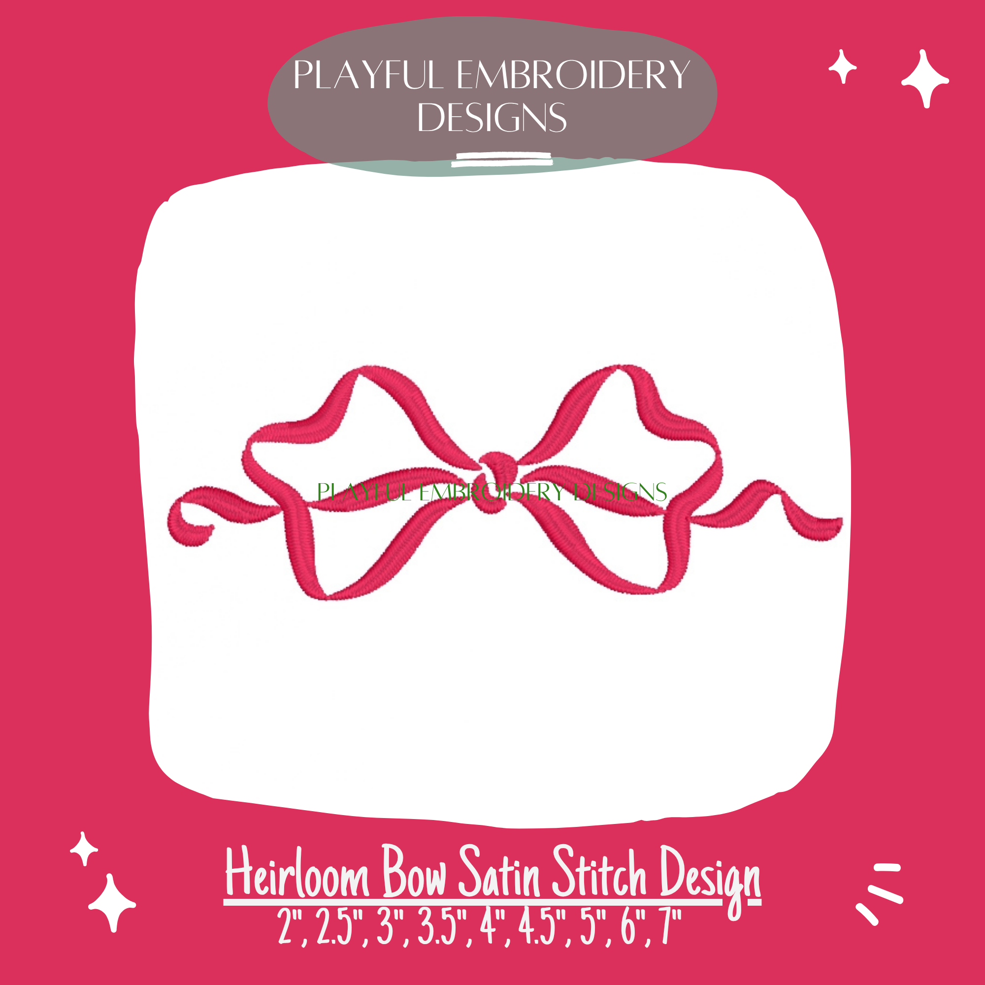 Heirloom Satin Stitch Bow Design for Machine Embroidery (Digital Download)