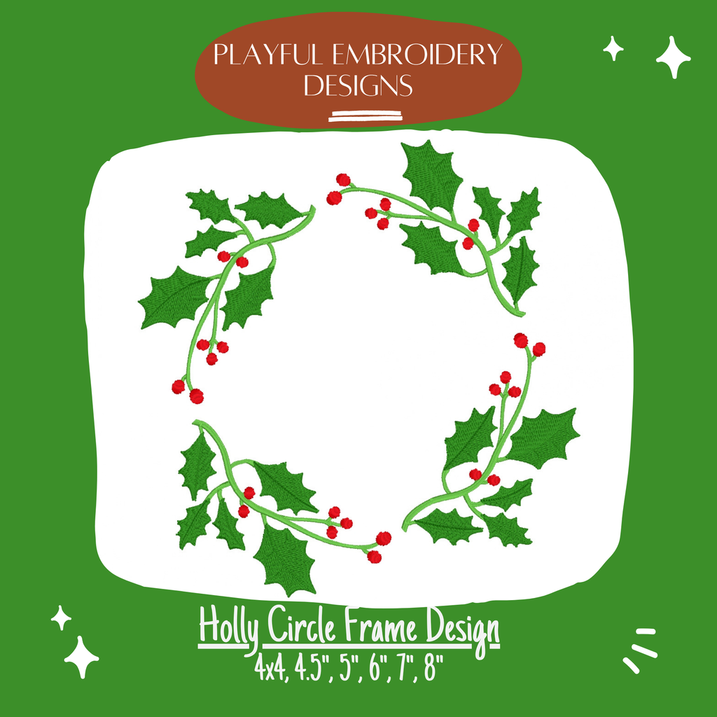 Holly Circle Monogram Frame Embroidery Design, Christmas Monogram Frame for Machine Embroidery, Garland Embroidery, Digital Download