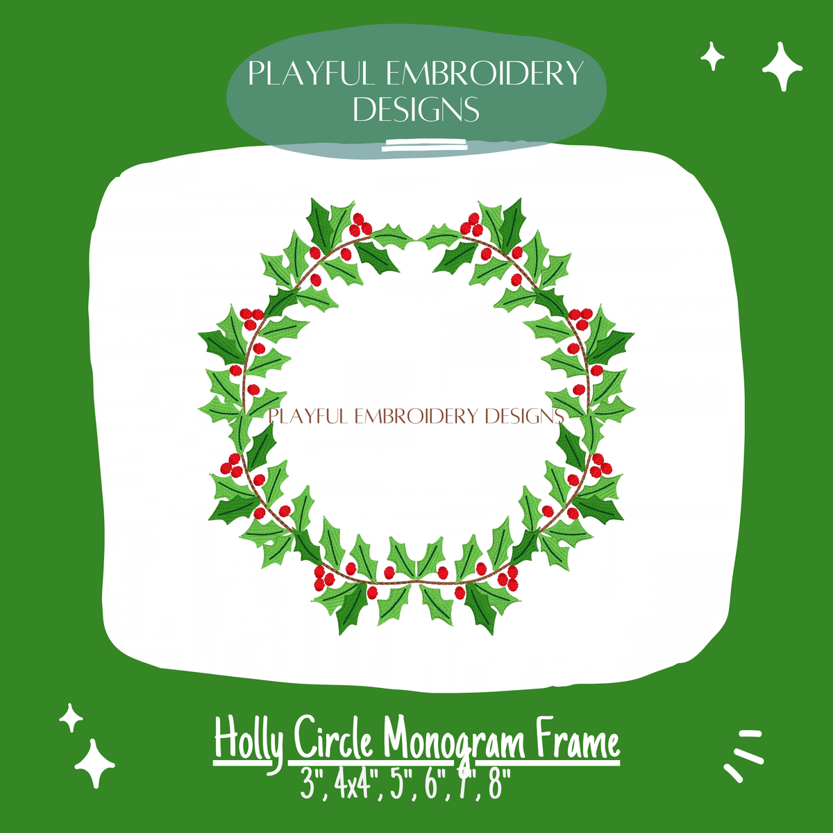 Holly Circle Monogram Frame Machine Embroidery Design (Digital Download)