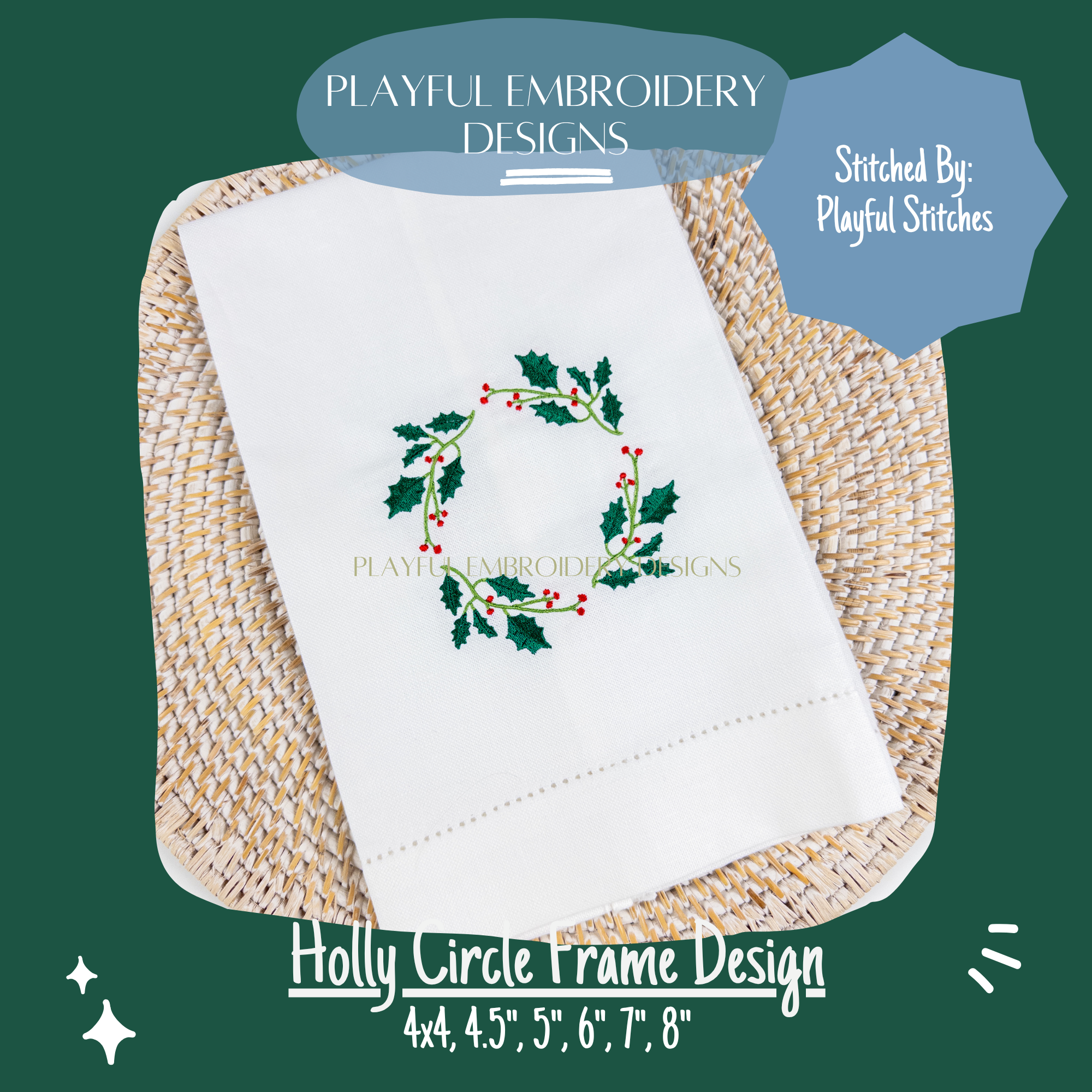 Holly Circle Monogram Frame Embroidery Design, Christmas Monogram Frame for Machine Embroidery, Garland Embroidery, Digital Download