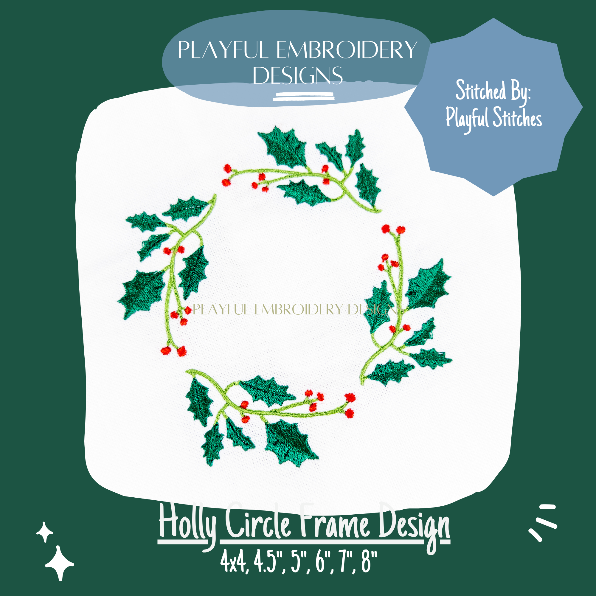 Holly Circle Monogram Frame Embroidery Design, Christmas Monogram Frame for Machine Embroidery, Garland Embroidery, Digital Download
