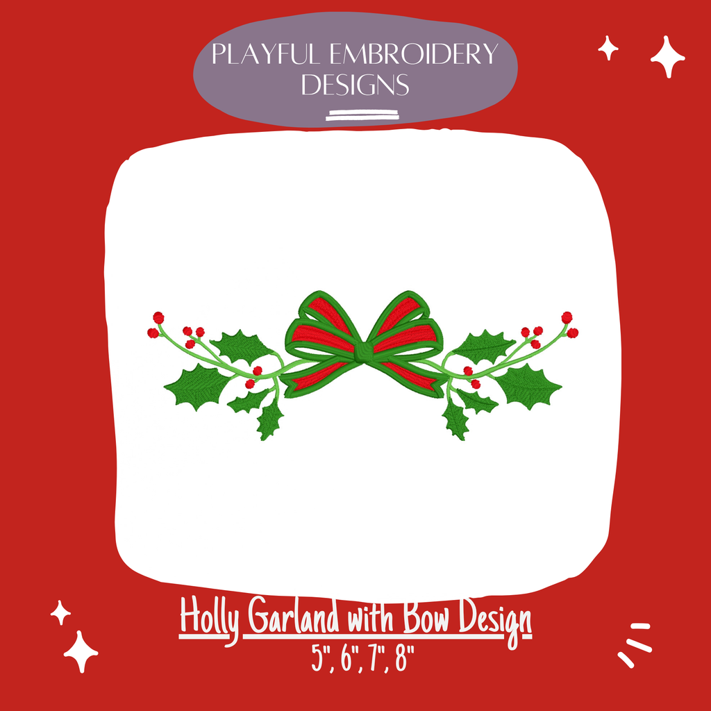 Holly Garland Monogram Frame Embroidery Design, Christmas Monogram Frame for Machine Embroidery, Holly with Bow Design