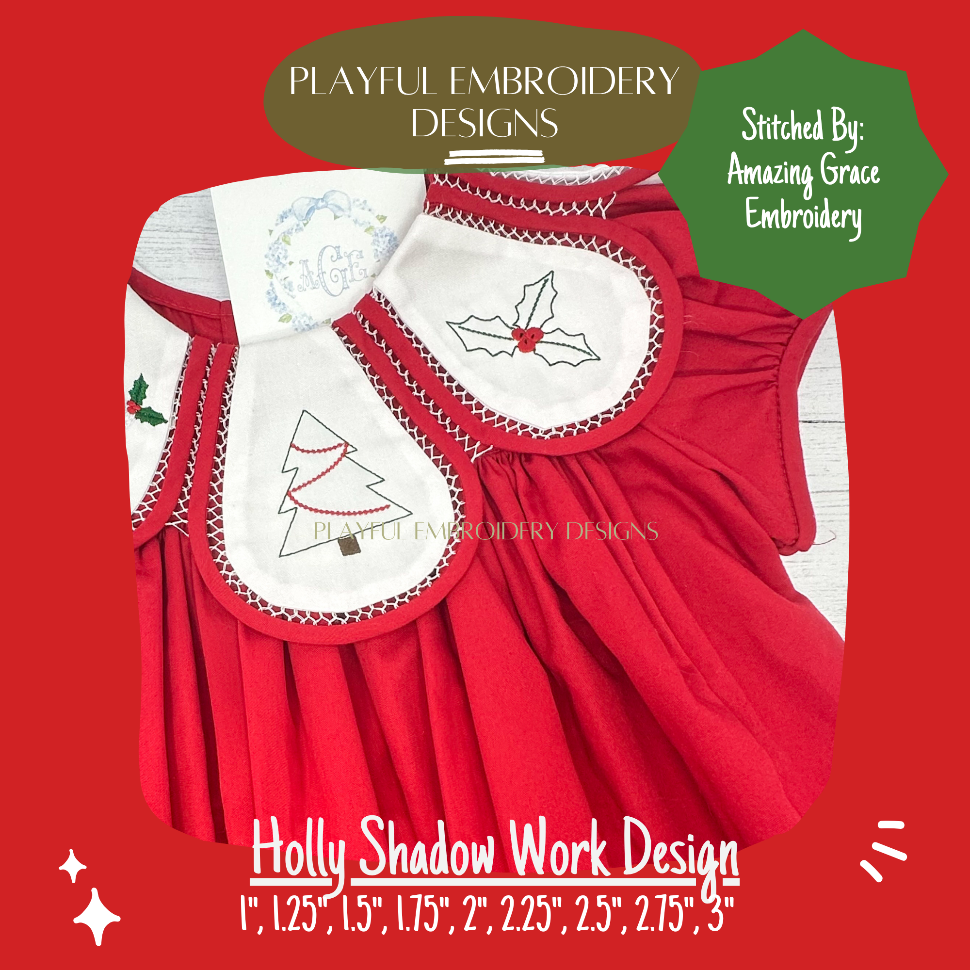 Holly Shadow Work Mini Embroidery design, Christmas Holly Shadow work Machine Embroidery Design, Digital Download