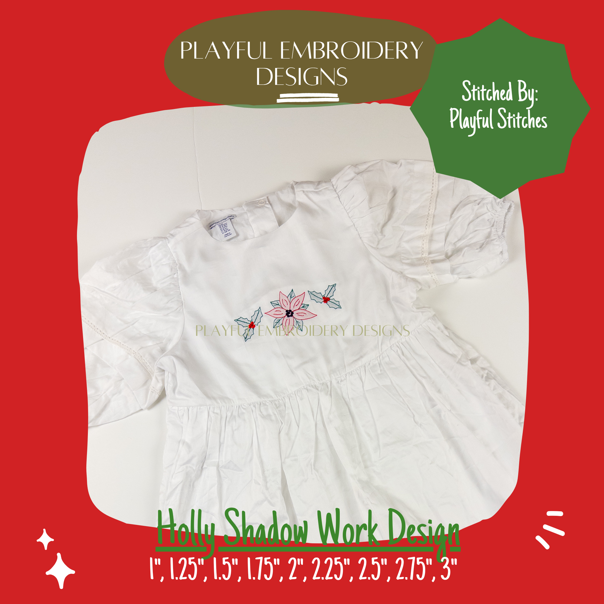 Holly Shadow Work Mini Embroidery design, Christmas Holly Shadow work Machine Embroidery Design, Digital Download