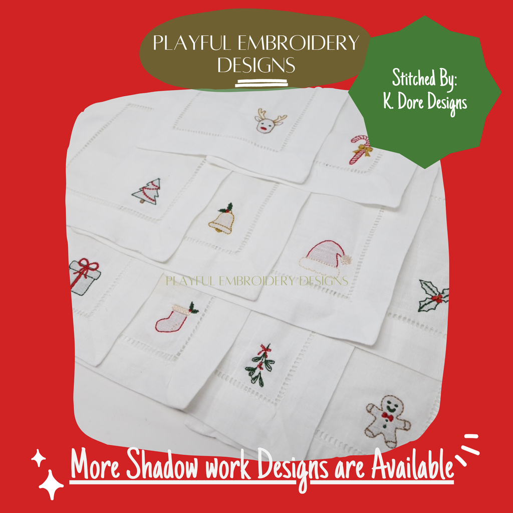 Holly Shadow Work Mini Embroidery design, Christmas Holly Shadow work Machine Embroidery Design, Digital Download