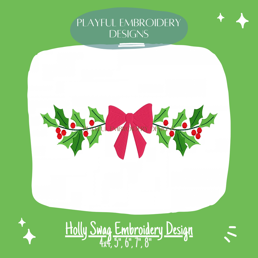 Holly Garland Embroidery Design, Christmas Monogram Frame (Digital File)