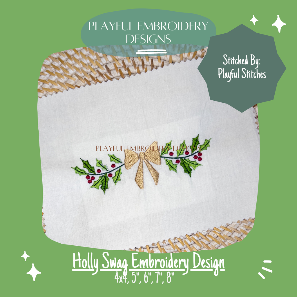 Holly Garland Embroidery Design, Christmas Monogram Frame (Digital File)