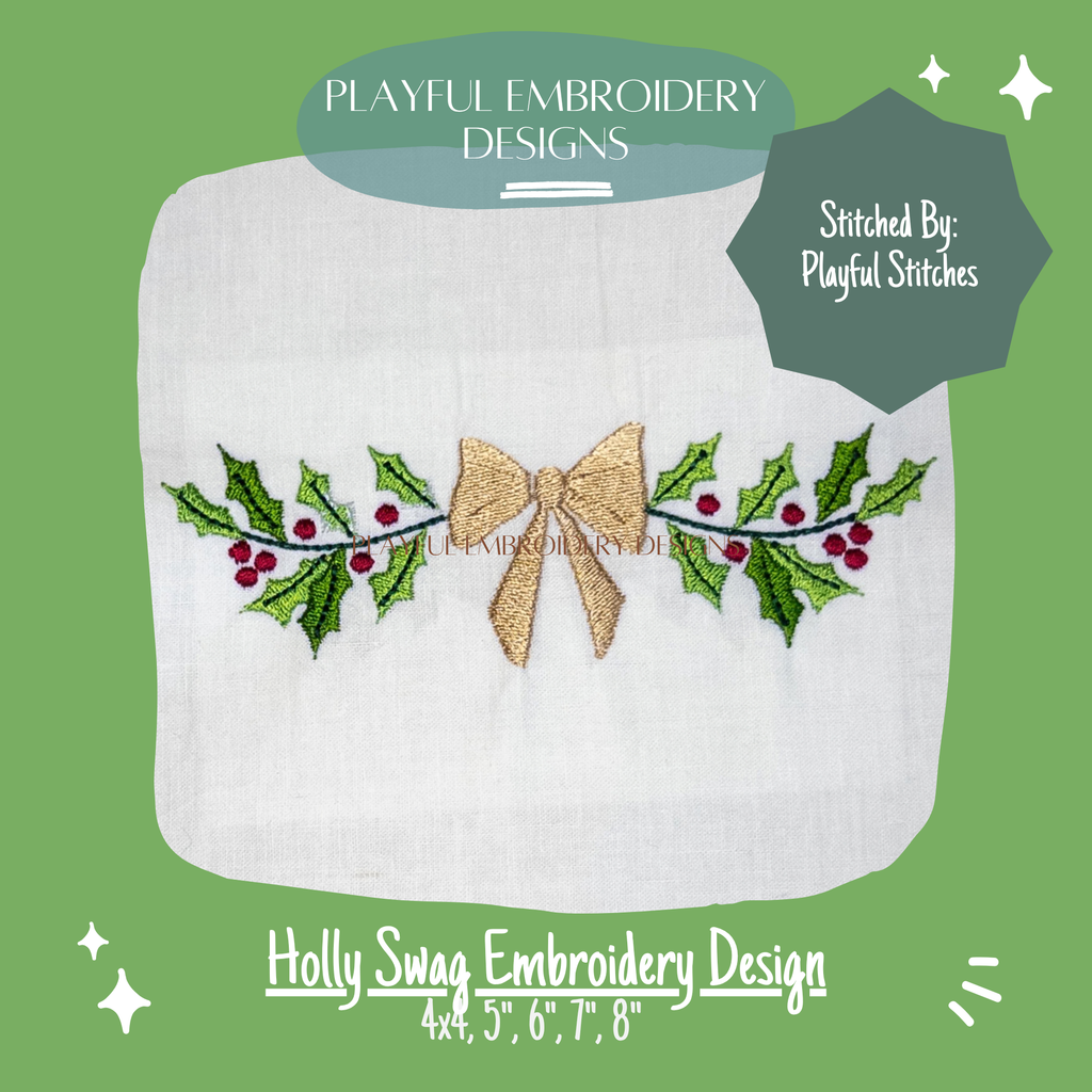 Holly Garland Embroidery Design, Christmas Monogram Frame (Digital File)