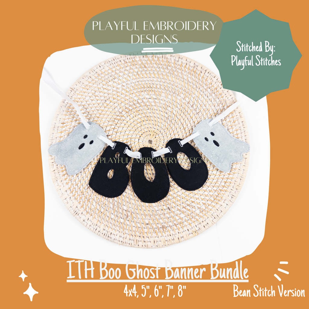 In The Hoop Boo Ghost Banner Machine Embroidery Design, Boo ITH Banner Design Bundle, Make your own Halloween Banner with Machine Embroidery