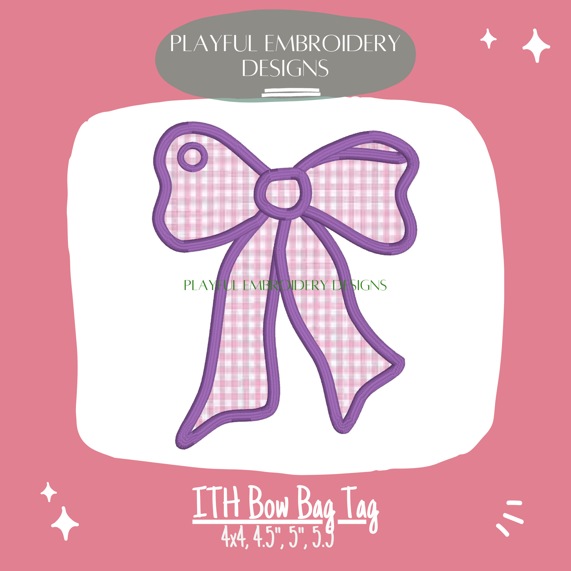 In The Hoop Bow Bag Tag Design for Machine Embroidery (Digital File)