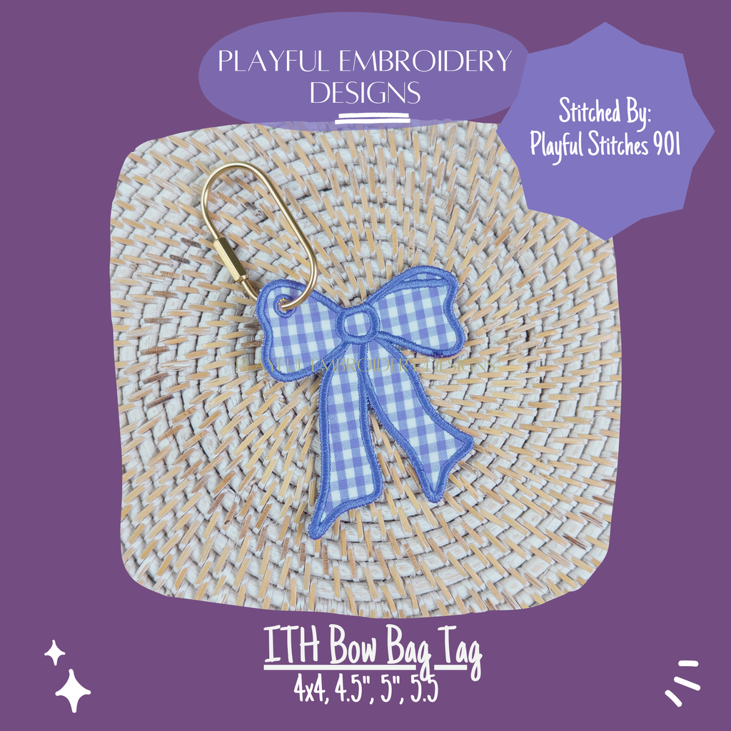 In The Hoop Bow Bag Tag Design for Machine Embroidery (Digital File)
