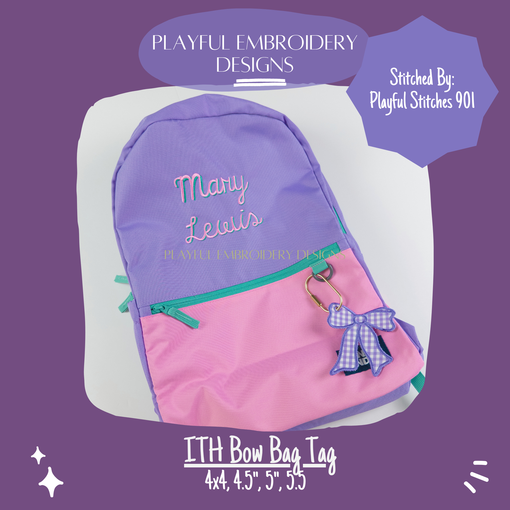 In The Hoop Bow Bag Tag Design for Machine Embroidery (Digital File)