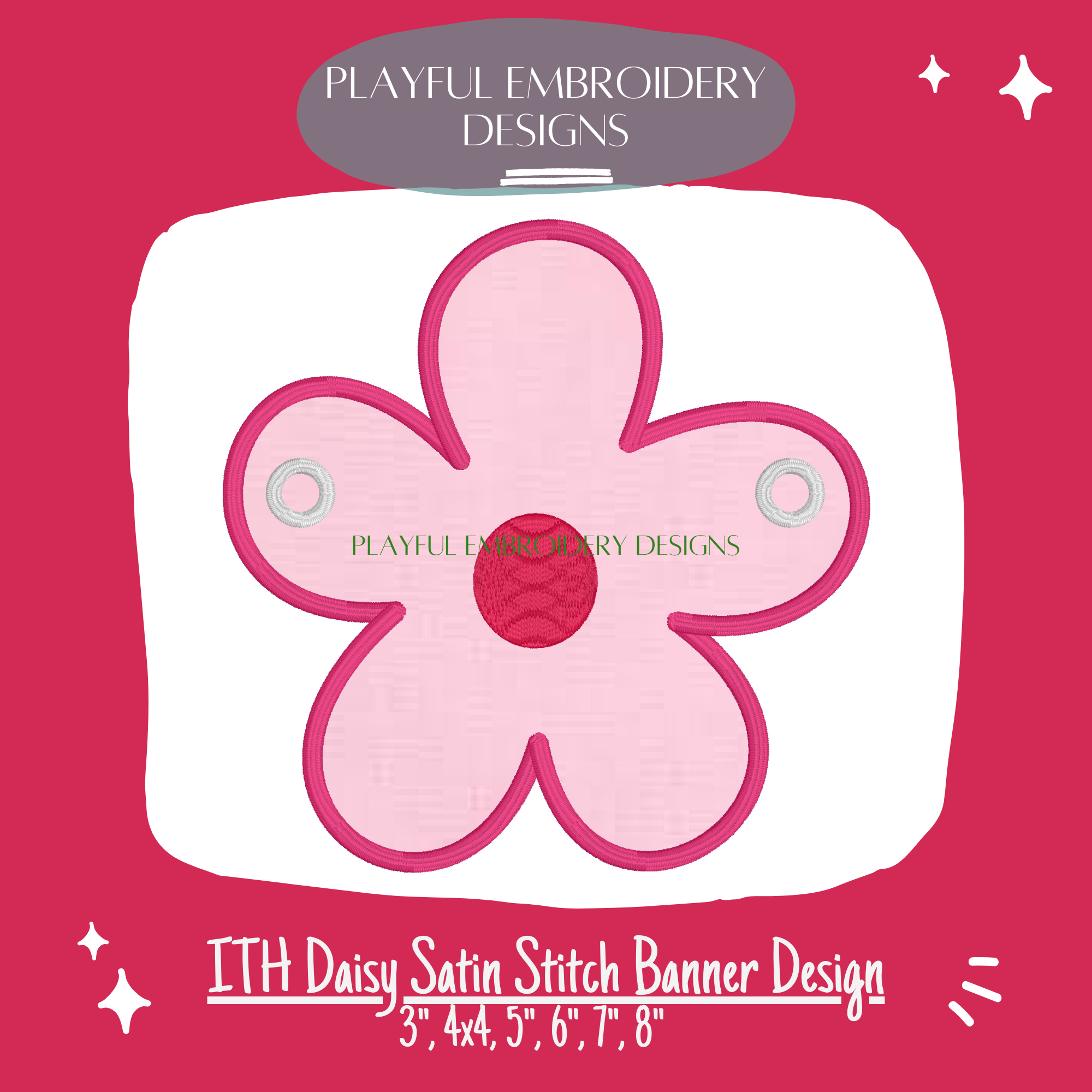 In The Hoop Daisy Banner Machine Embroidery Design, Satin Stitch Edge ITH Daisy Banner Design for Machine Embroidery