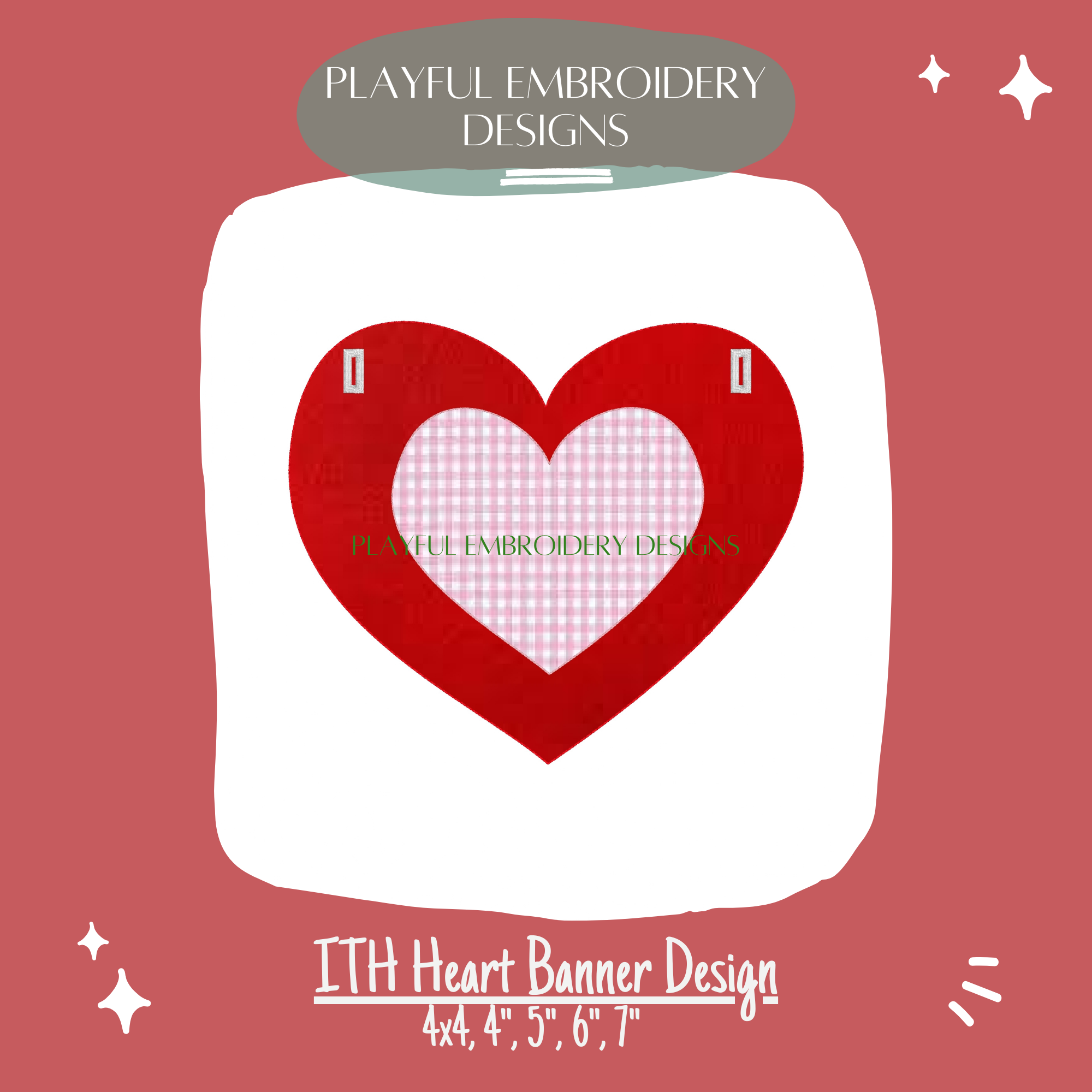 In The Hoop Heart Banner Machine Embroidery Design, Bean Stitch ITH Double Heart Banner Design, Valentine Embroidery Design