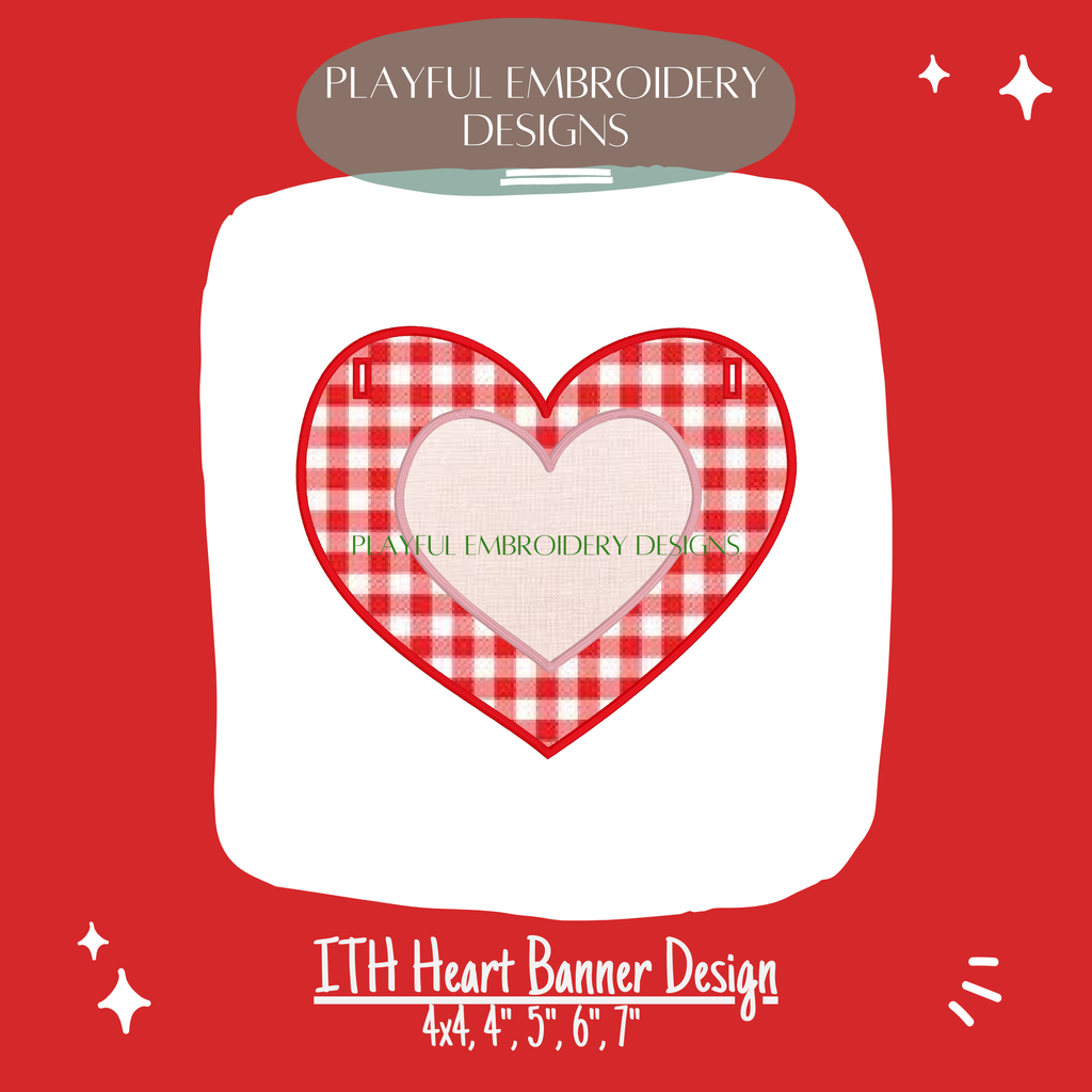In The Hoop Heart Banner Machine Embroidery Design, ITH Double Applique Heart Banner Design, Valentine Banner, Valentine Embroidery Design