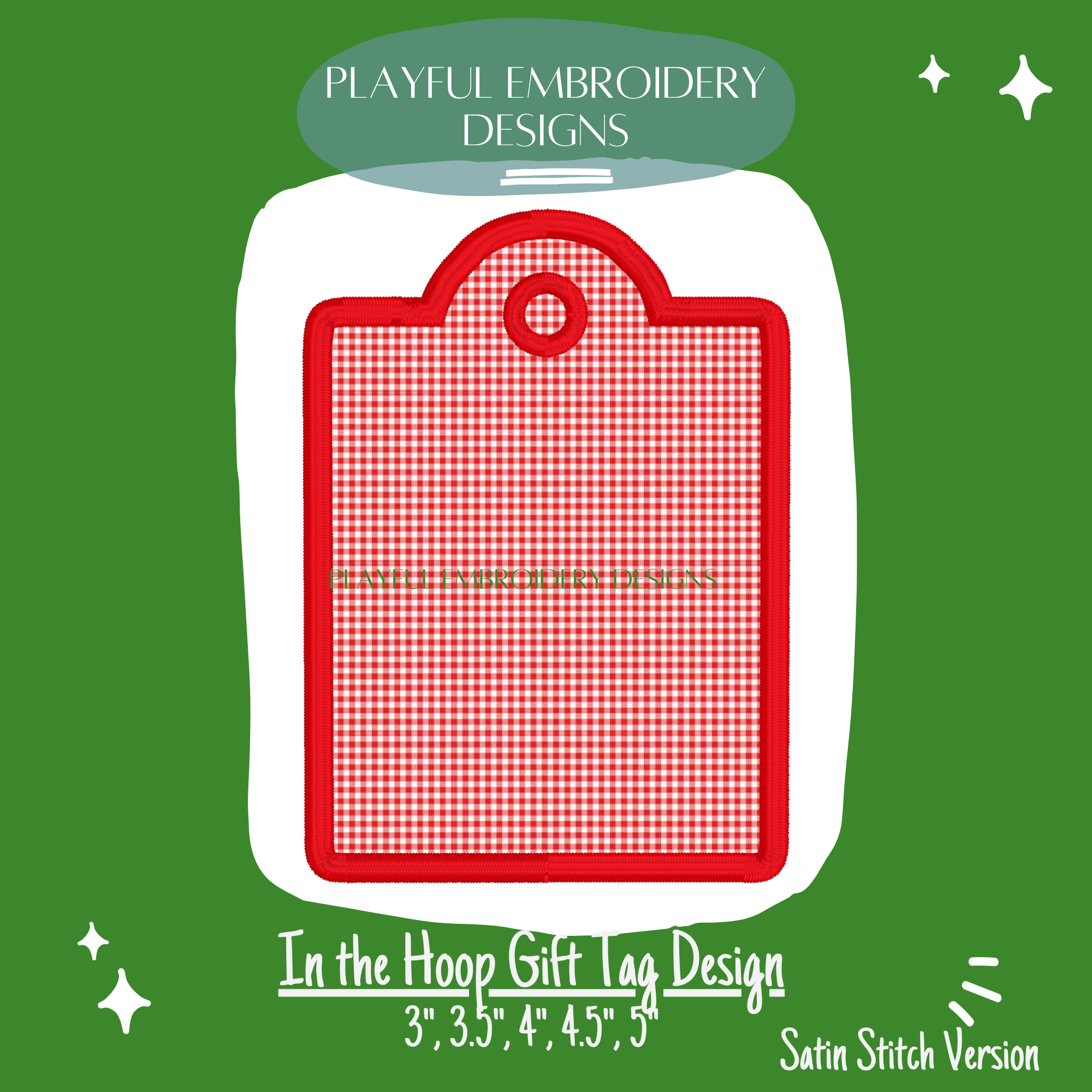 In The Hoop Gift Tag Machine Embroidery Design, ITH Rectangle Tag Design, ITH Satin Stitch Tag Design, Digital Download