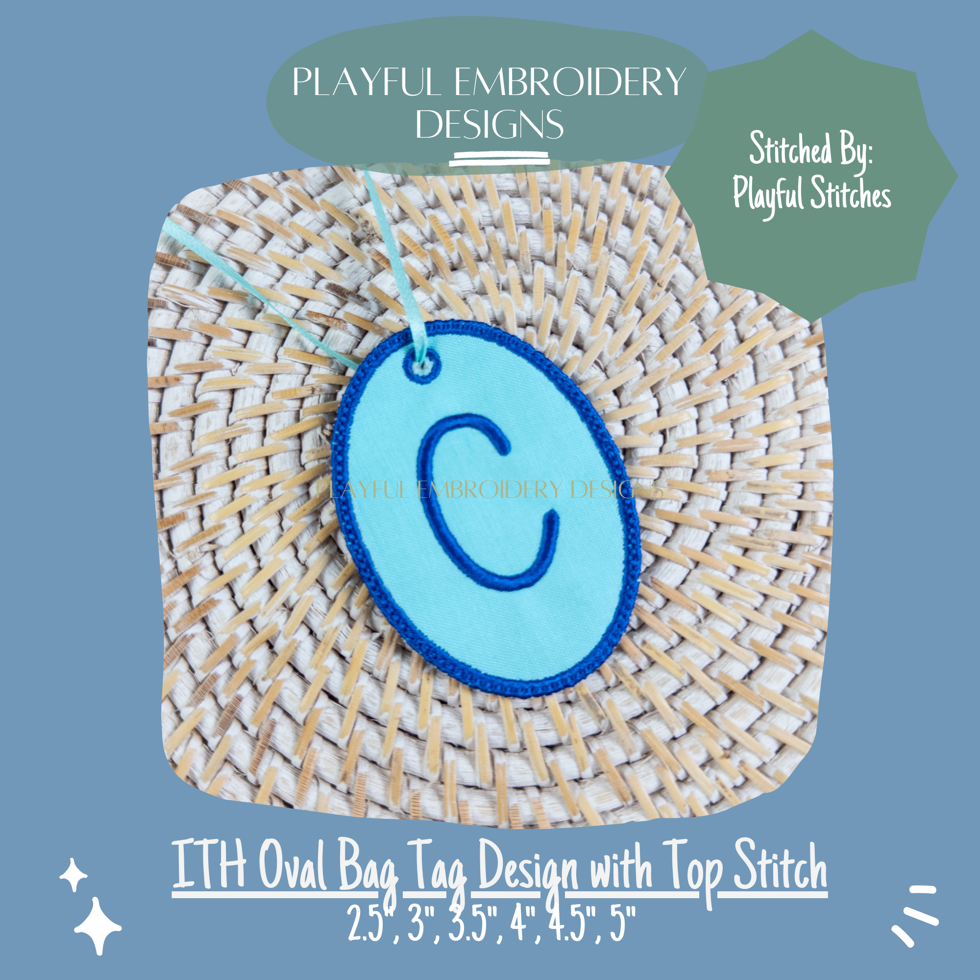In the Hoop Oval Bag Tag Embroidery Design, ITH Oval Charm (Digital Download)