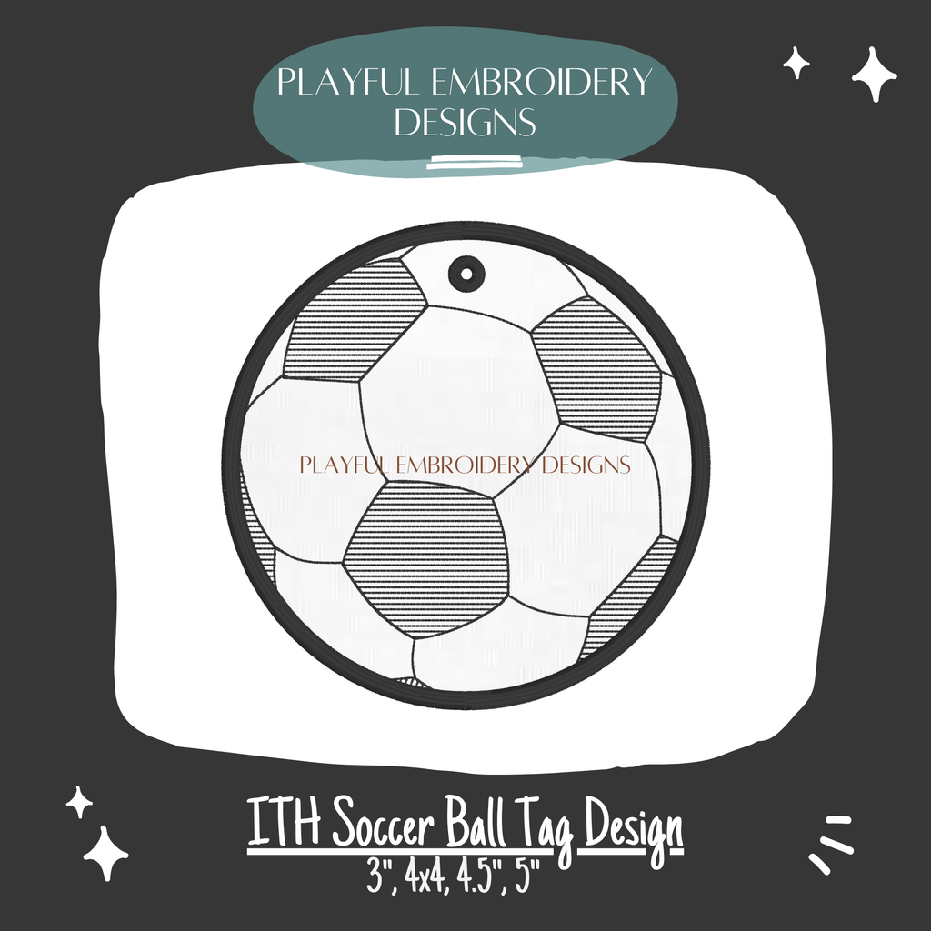 In The Hoop Soccer Ball Bag Tag Design for Machine Embroidery (Digital Download)