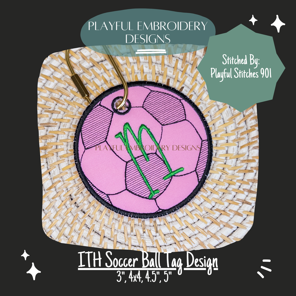 In The Hoop Soccer Ball Bag Tag Design for Machine Embroidery (Digital Download)