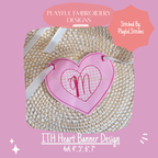 In The Hoop Heart Banner Machine Embroidery Design, Bean Stitch ITH Double Heart Banner Design, Valentine Embroidery Design