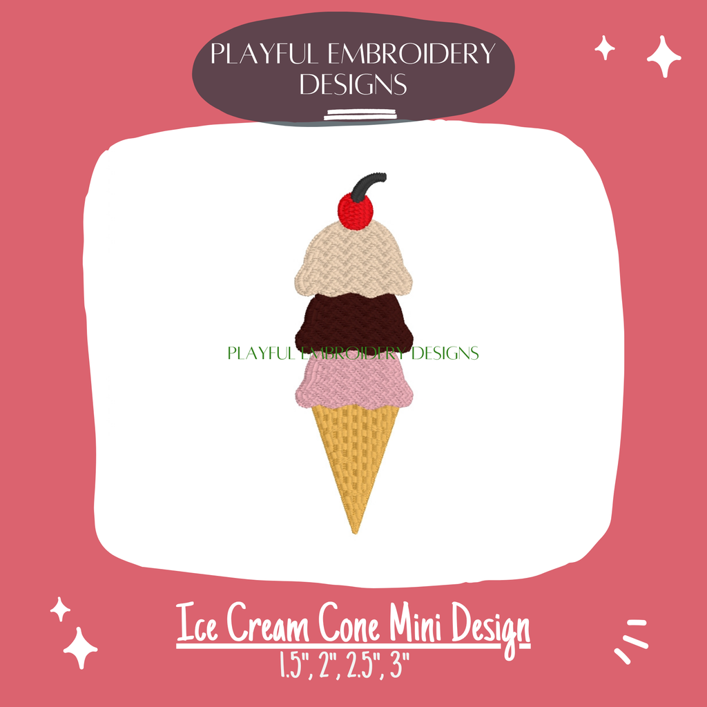 Triple Ice Cream Cone Mini Machine Embroidery Design (Digital Download)