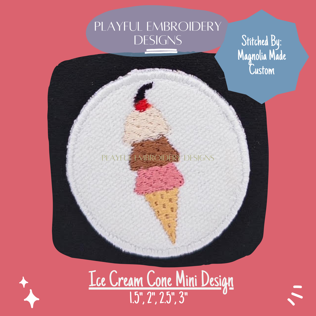 Triple Ice Cream Cone Mini Machine Embroidery Design (Digital Download)
