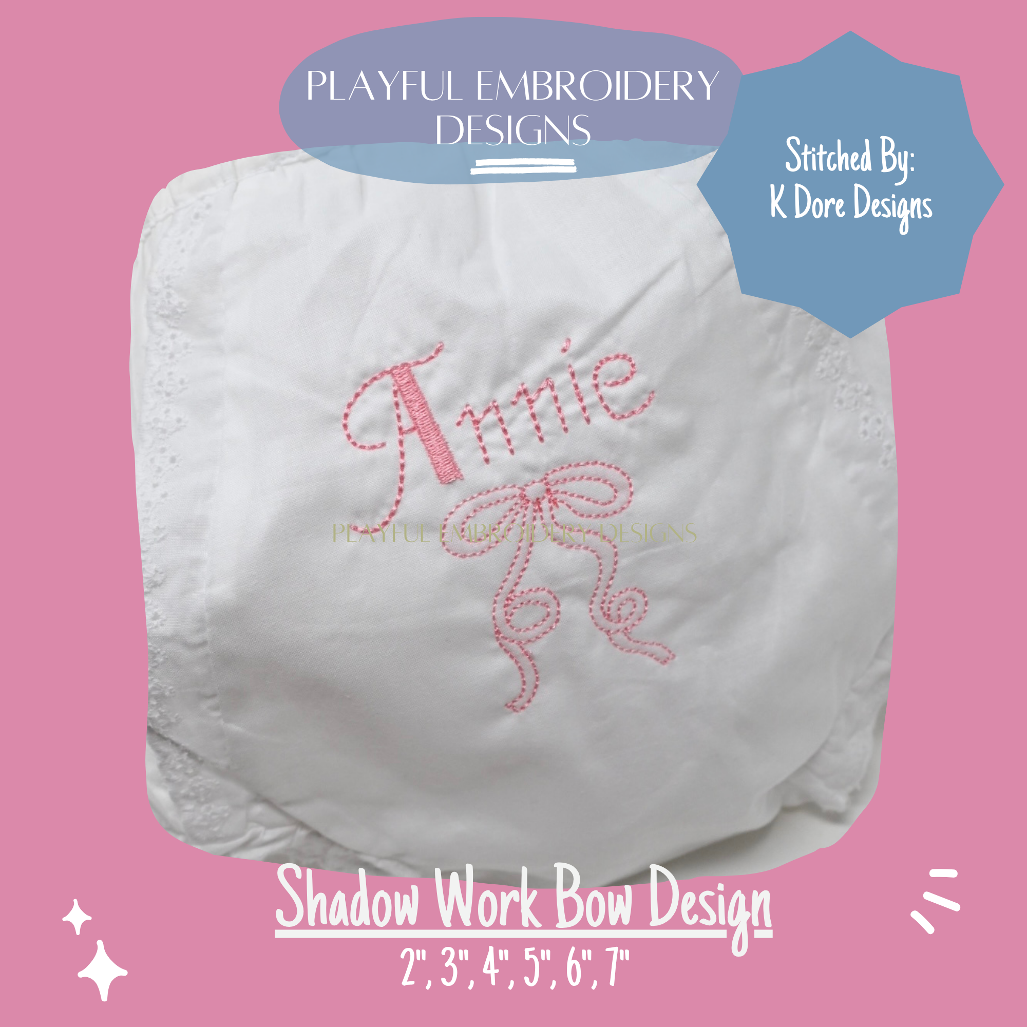 Shadow Work Bow Embroidery Design, Vintage style shadow work embroidery design for machine embroidery, Heirloom Embroidery Design