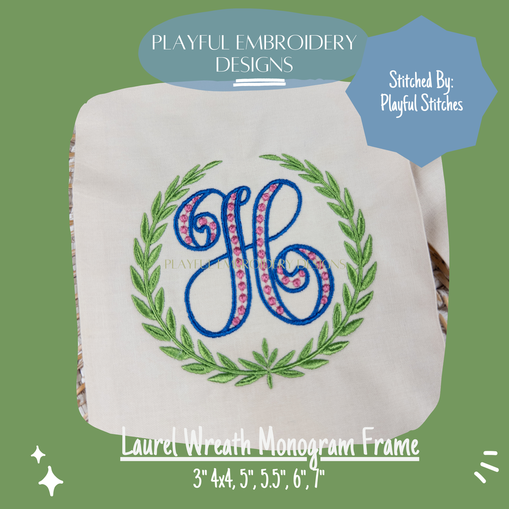 Laurel Wreath Monogram Frame Embroidery Design, Laurel Embroidery Design, Monogram Frame Embroidery Design, Digital Download