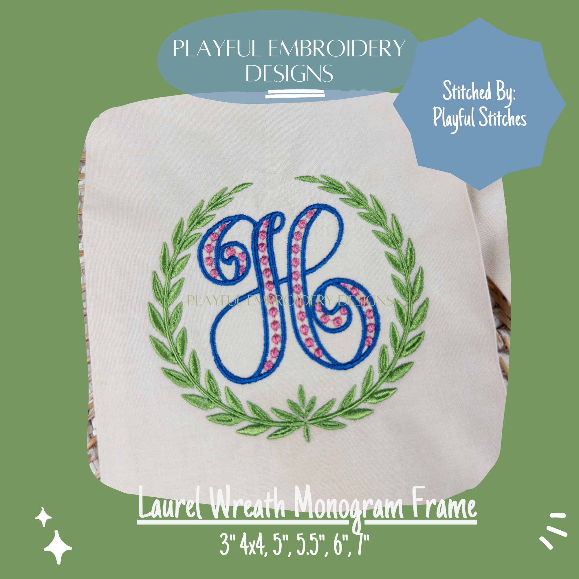 Laurel Wreath Monogram Frame Embroidery Design, Laurel Embroidery Design, Monogram Frame Embroidery Design, Digital Download