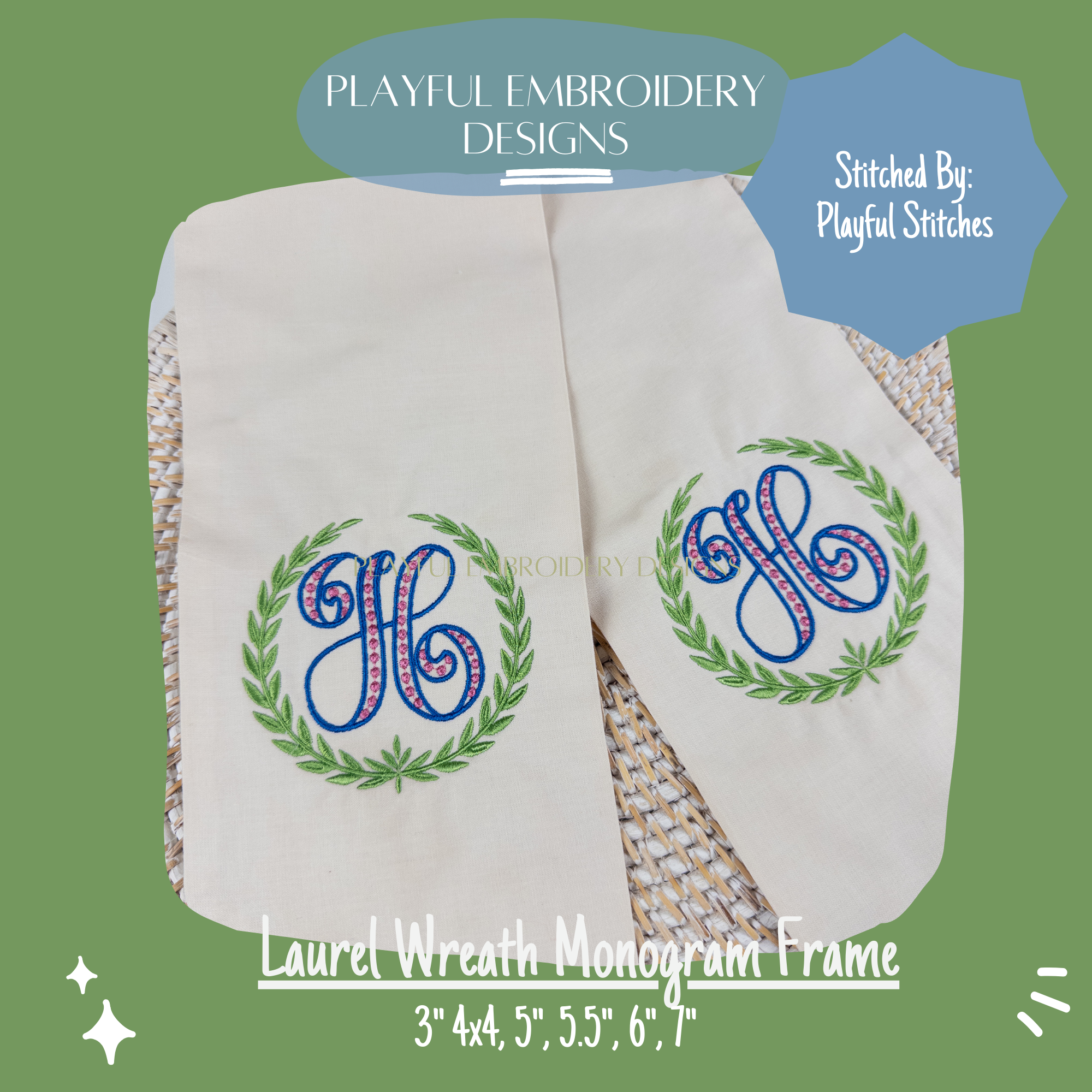 Laurel Wreath Monogram Frame Embroidery Design, Laurel Embroidery Design, Monogram Frame Embroidery Design, Digital Download