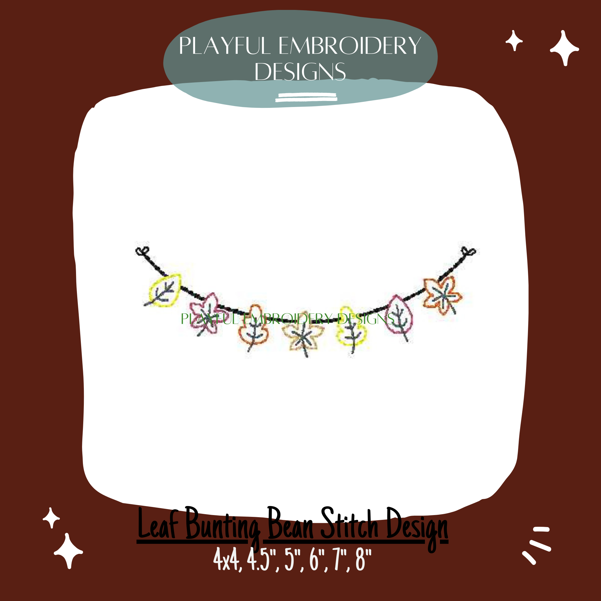 Fall Leaf Bunting Machine Embroidery Design, Bean Stitch Bunting Design for Fall, Quick Stitch, Digitial Download