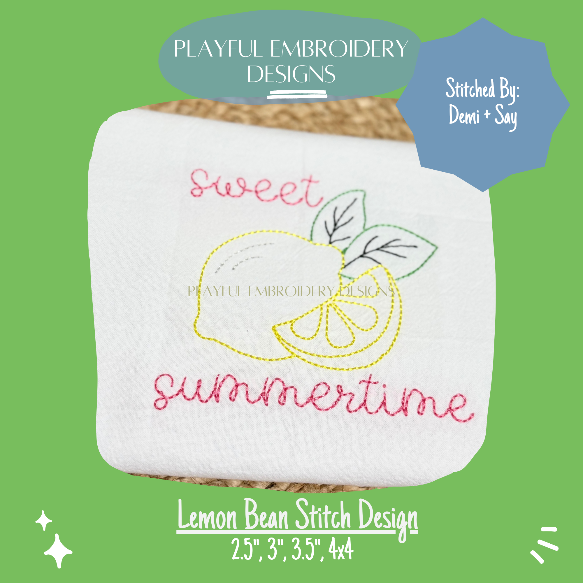 Lemon Bean Stitch Design for Machine Embroidery (Digital Download)