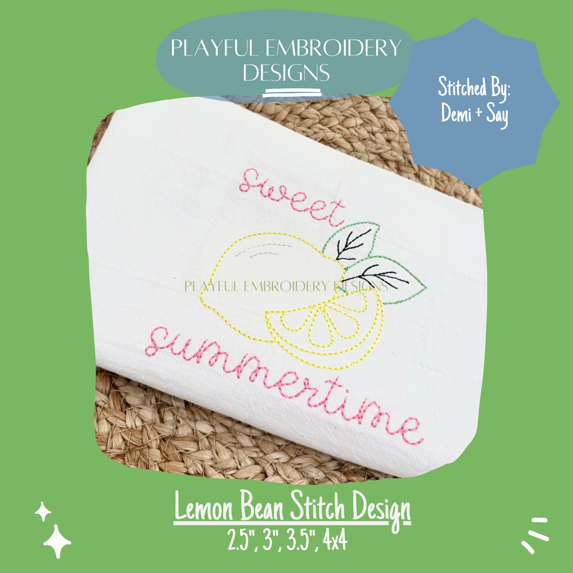 Lemon Bean Stitch Design for Machine Embroidery (Digital Download)