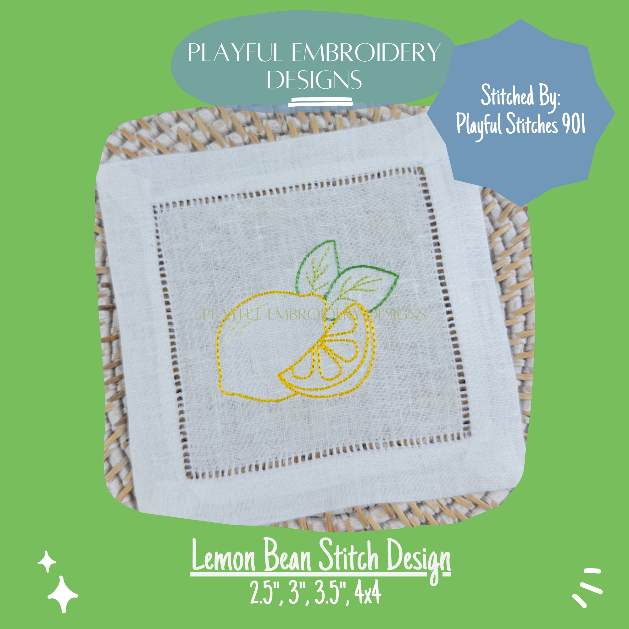 Lemon Bean Stitch Design for Machine Embroidery (Digital Download)