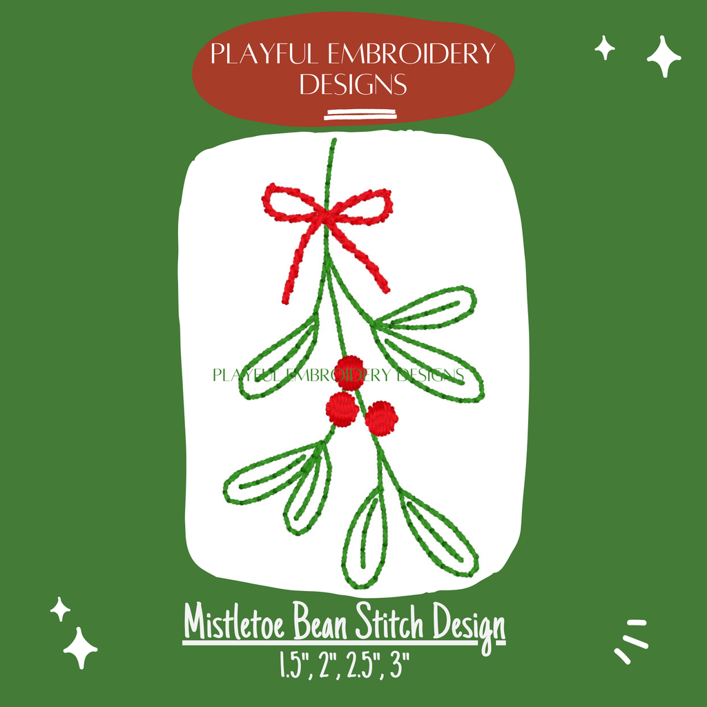 Mistletoe Machine Embroidery Design: Mini Bean Stitch Design (Digital Download)