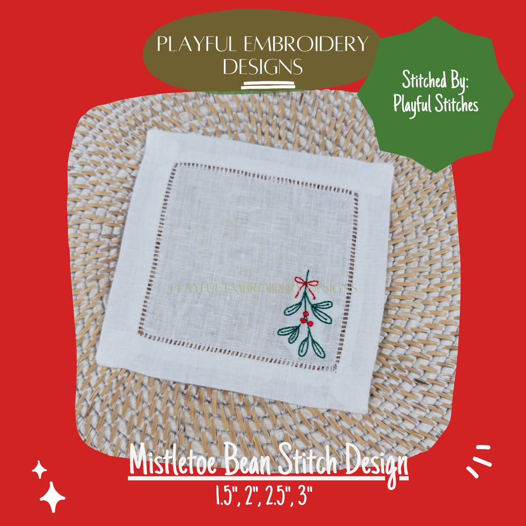 Mistletoe Machine Embroidery Design: Mini Bean Stitch Design (Digital Download)