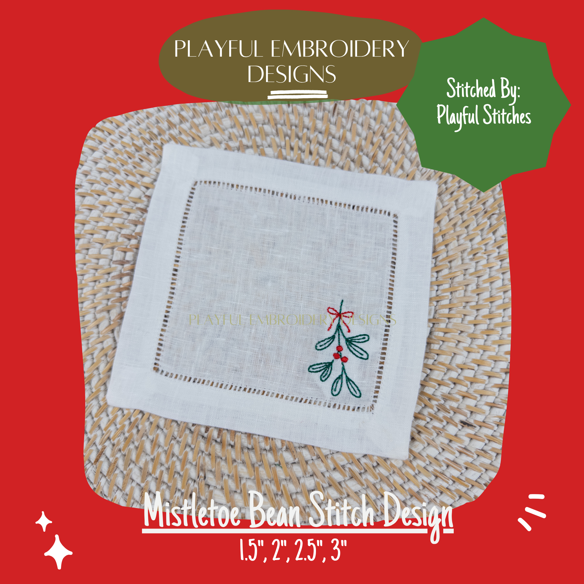 Mistletoe Machine Embroidery Design: Mini Bean Stitch Design (Digital Download)