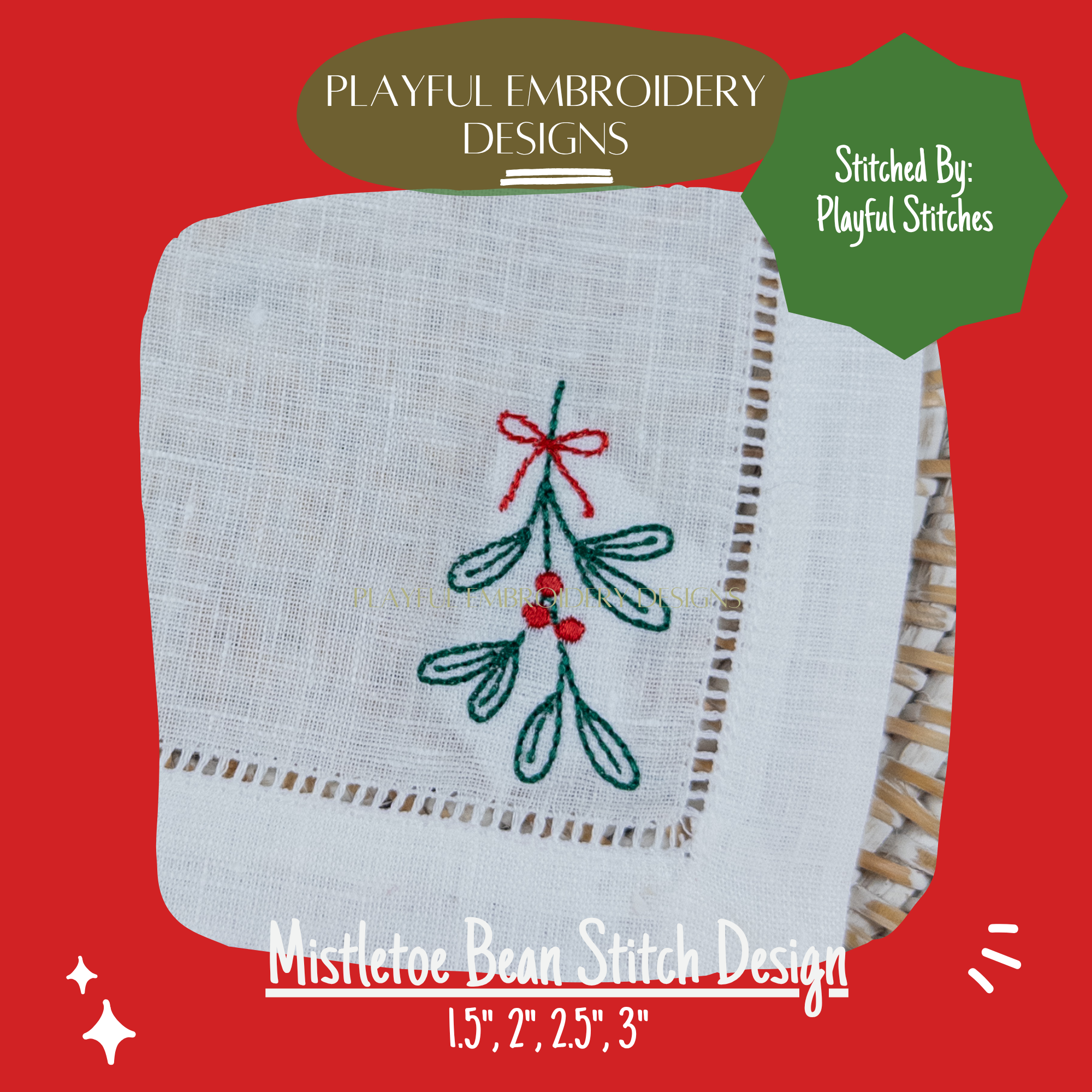 Mistletoe Machine Embroidery Design: Mini Bean Stitch Design (Digital Download)