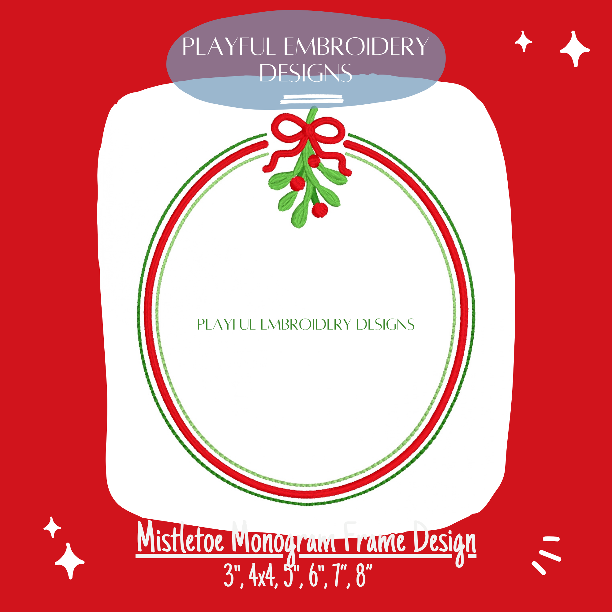 Mistletoe Monogram Frame Embroidery Design, Christmas Monogram Frame for Machine Embroidery, Mistletoe Embroidery, Digital Download