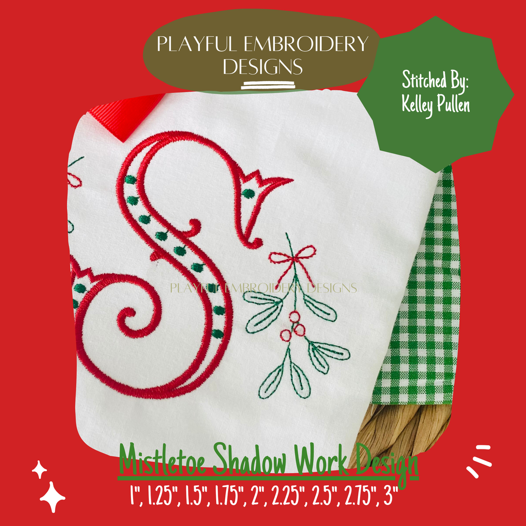 Mistletoe Shadow Work Mini Embroidery design, Mistletoe Shadow work Machine Embroidery Design, Digital Download
