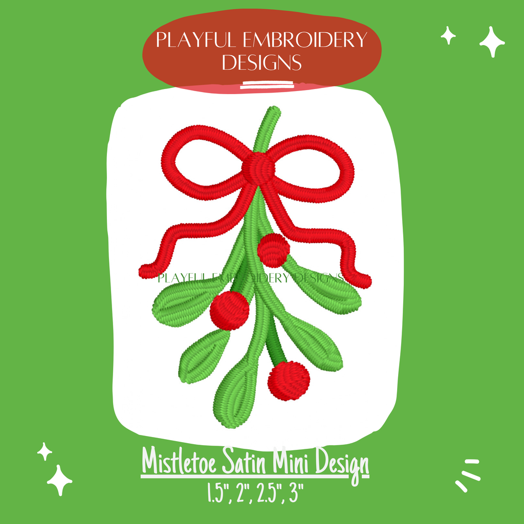 Mistletoe Machine Embroidery Design, Mini Mistletoe Embroidery Design, Tiny Christmas Designs for small embroidery, Satin Stitch Mistletoe