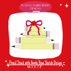 Pencil Stack with Apple Bow Sketch Embroidery Design for Back to School (Digital File)