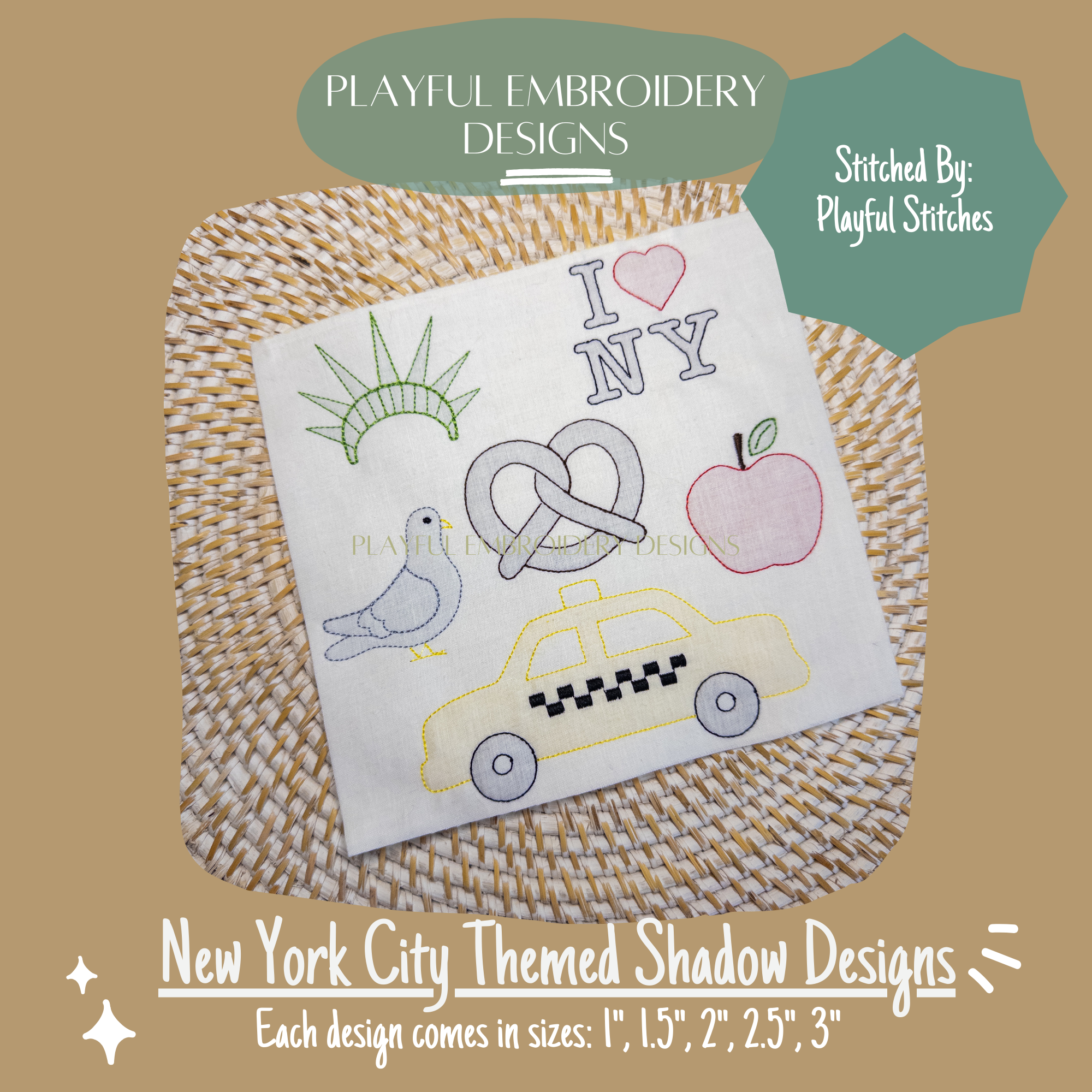 New York City Themed Mini Shadow Work Embroidery Design Bundle (Digital Download)