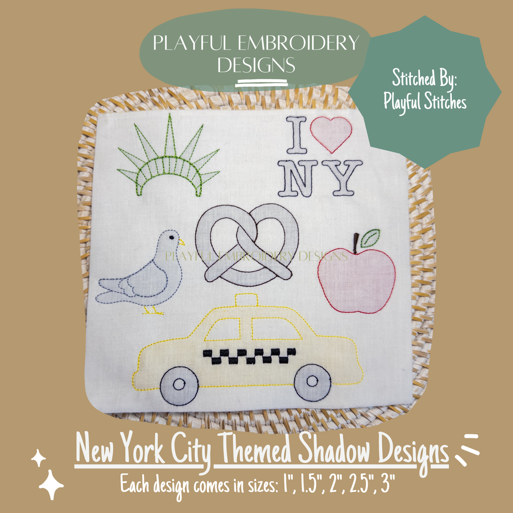 New York City Themed Mini Shadow Work Embroidery Design Bundle (Digital Download)
