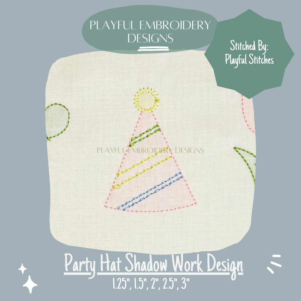 Party Hat Shadow Work Machine Embroidery Design (Digital Download)