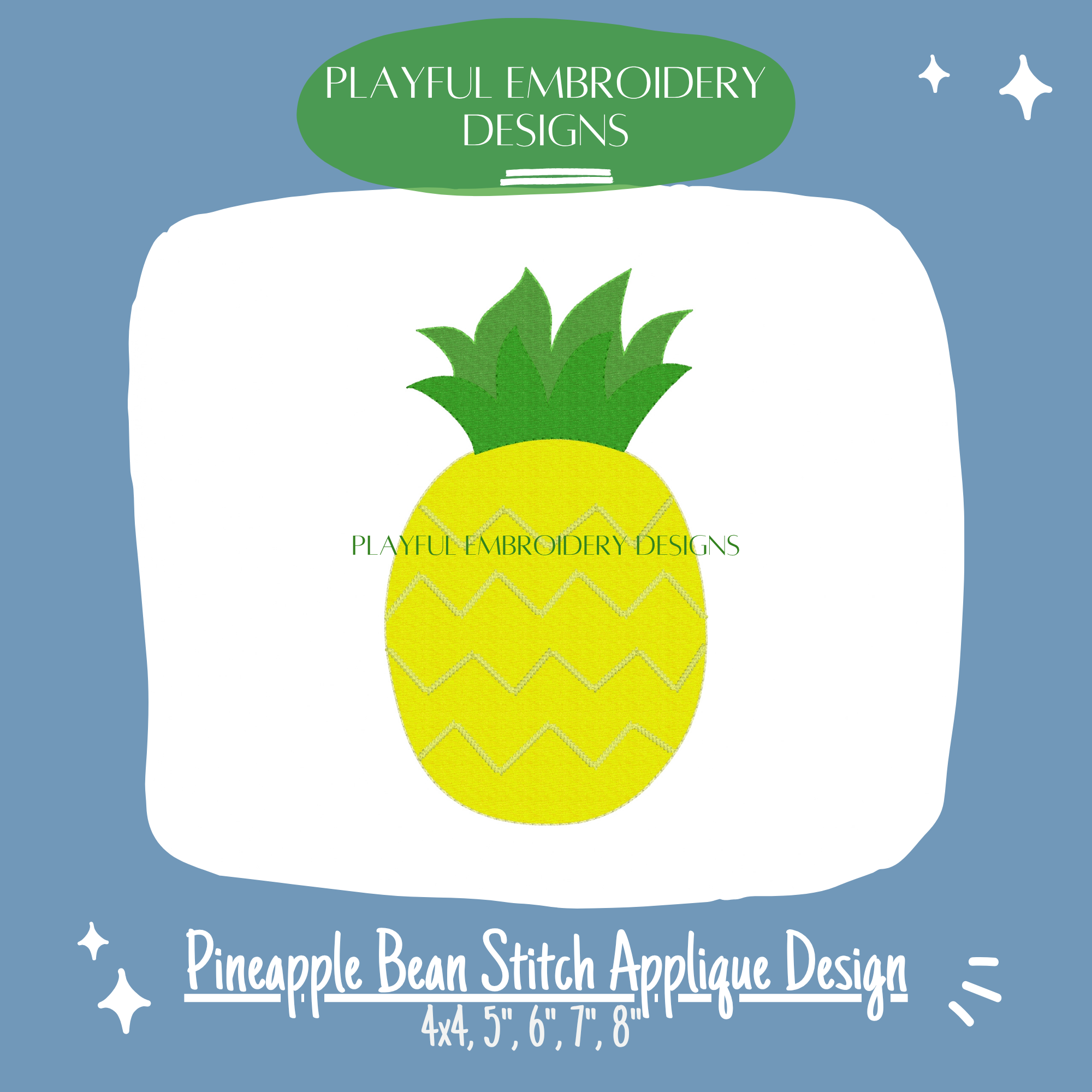 Pineapple Bean Stitch Applique Design for Machine Embroidery (Digital File)