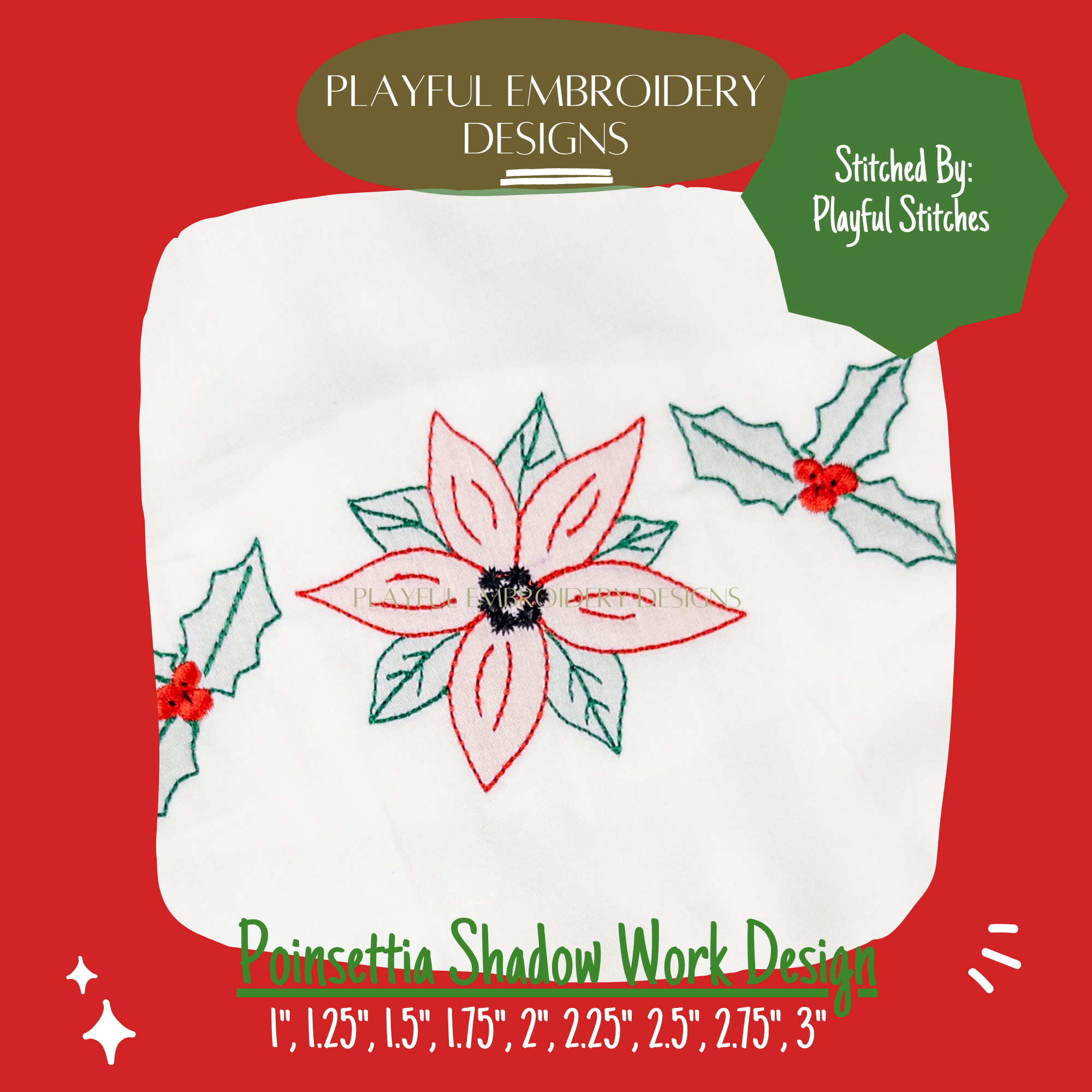 Poinsettia Shadow Work Mini Embroidery design, Poinsettia Shadow work Machine Embroidery Design, Digital Download