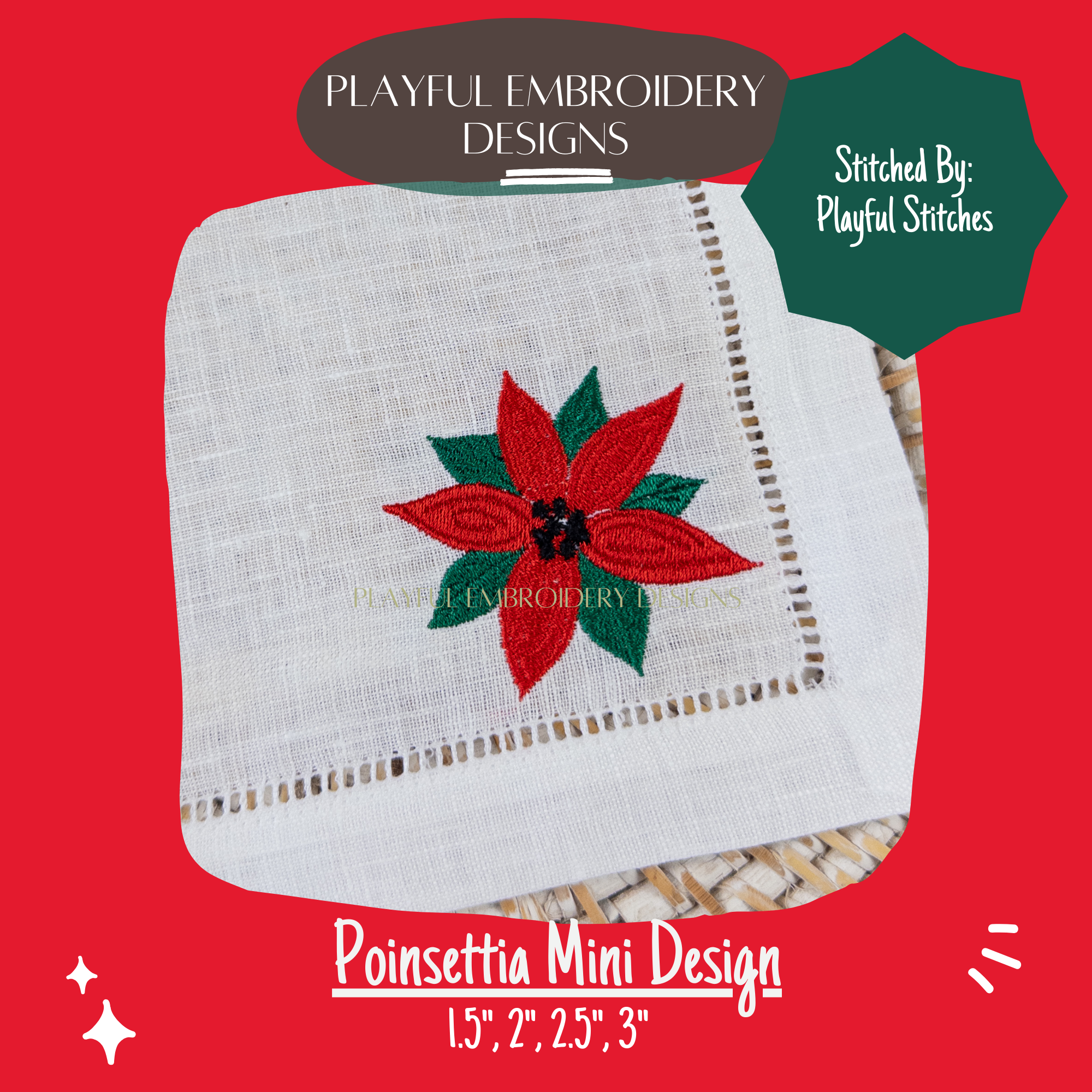 Poinsettia Mini Machine Embroidery Design: Mini Fill Stitch Design (Digital Download)